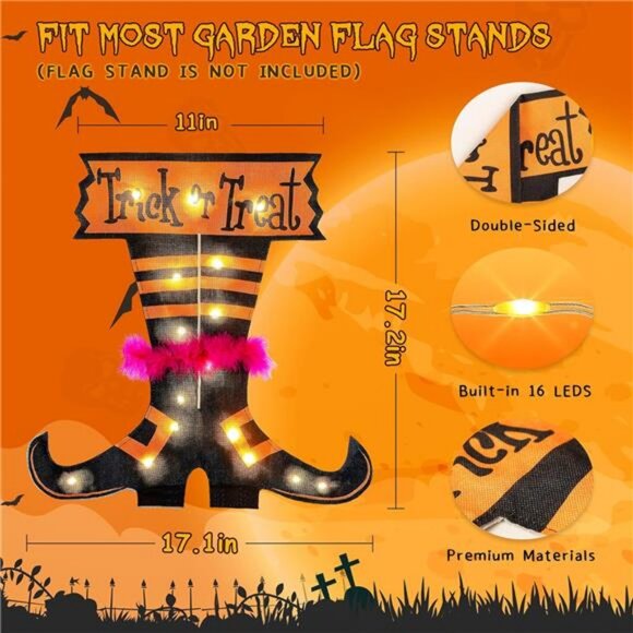 Halloween Trick Or Treat Garden Flag Solar Light w/o Flag Pole 16 Warm White LED - Picture 3 of 8